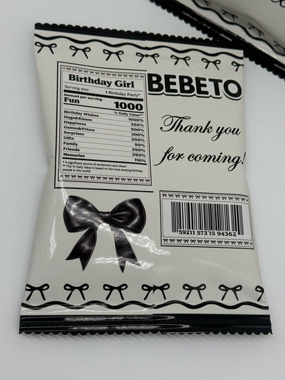 Bebeto Black Bow Aesthetic Birthday | Personalised Harribo Black Bow Birthday | Personalised Black Bow Aesthetic Party Favours