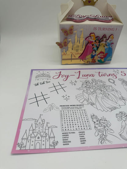Disney Princess Activity Set | Disney Princess Personalised Activity Sheet | Disney Princess Personalised Crayons | Disney Princess Kids Placemat | Disney Princess Fun Activities | Disney Princess Table Decor | Disney Princess Cute Activity Ideas