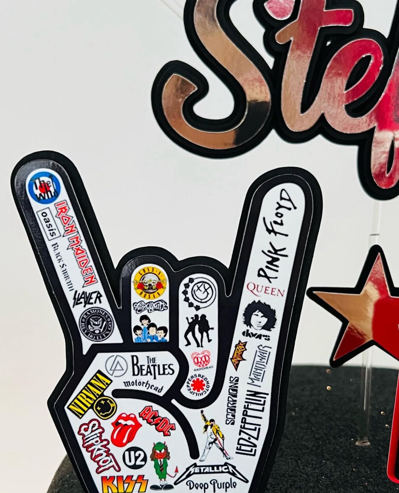 Rock Music Cake Topper | Rock and Roll Birthday Cake Decoration | Music Party Supplies | Guitar and Band Theme Birthday Ideas | Personalised Rock Party Decor