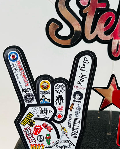Rock Music Cake Topper | Rock and Roll Birthday Cake Decoration | Music Party Supplies | Guitar and Band Theme Birthday Ideas | Personalised Rock Party Decor