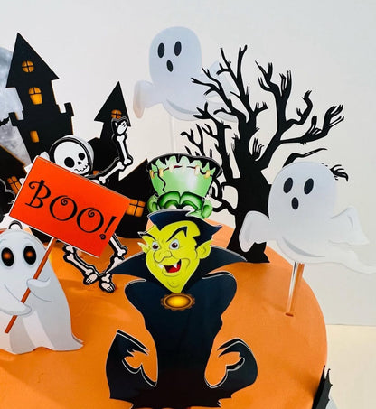 Halloween Cake Topper | Spooky Birthday Cake Decoration | Haunted House Party Supplies | Ghosts and Witches Theme Birthday Ideas | Personalised Halloween Party Decor