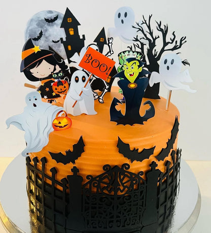 Halloween Cake Topper | Spooky Birthday Cake Decoration | Haunted House Party Supplies | Ghosts and Witches Theme Birthday Ideas | Personalised Halloween Party Decor