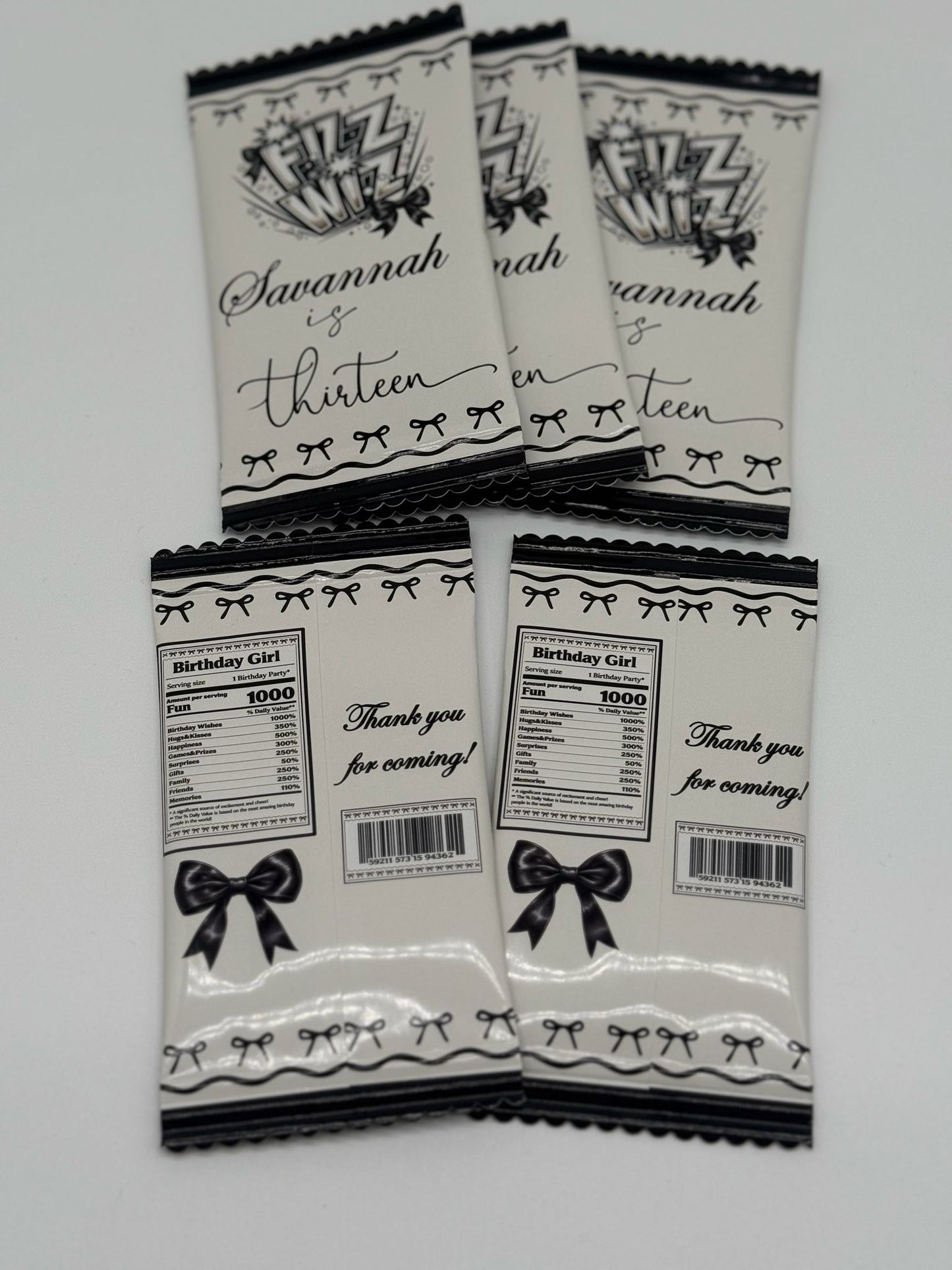 Popping Candy Fiz Wiz Black Bow Aesthetic Party Favour | Fiz Wiz Personalised Party Favour