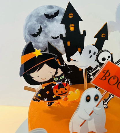 Halloween Cake Topper | Spooky Birthday Cake Decoration | Haunted House Party Supplies | Ghosts and Witches Theme Birthday Ideas | Personalised Halloween Party Decor