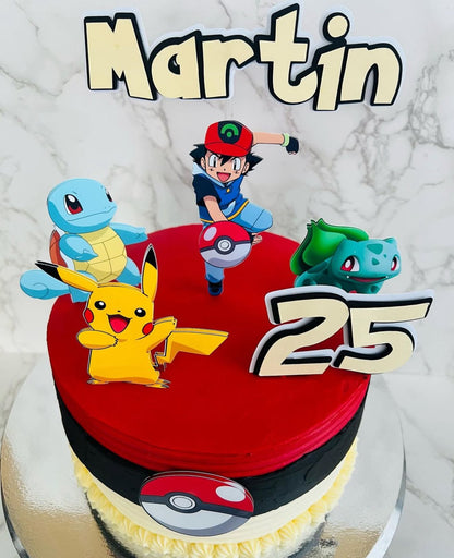 Pokémon Cake Topper | Pikachu Birthday Cake Decoration | Pokémon Party Supplies | Ash and Pokéball Theme Birthday Ideas | Personalised Pokémon Party Decor
