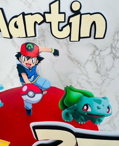 Pokémon Cake Topper | Pikachu Birthday Cake Decoration | Pokémon Party Supplies | Ash and Pokéball Theme Birthday Ideas | Personalised Pokémon Party Decor