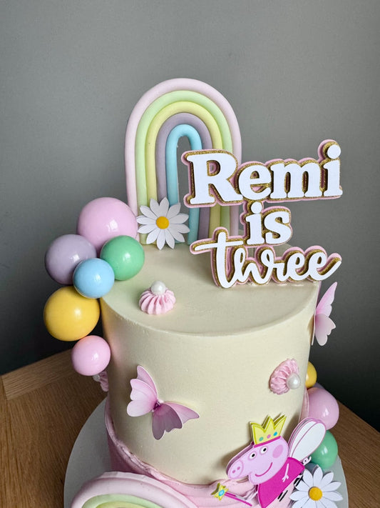Personalised Peppa Pig Fairy Cake Topper Set – Name, Age, Butterflies & Flowers