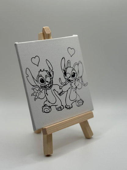 Stitch and Angel Party Favour Mini Colouring Canvas | Stitch Angel Party Supplies | Stitch Angel Birthday | Stitch & Angel Party Filler