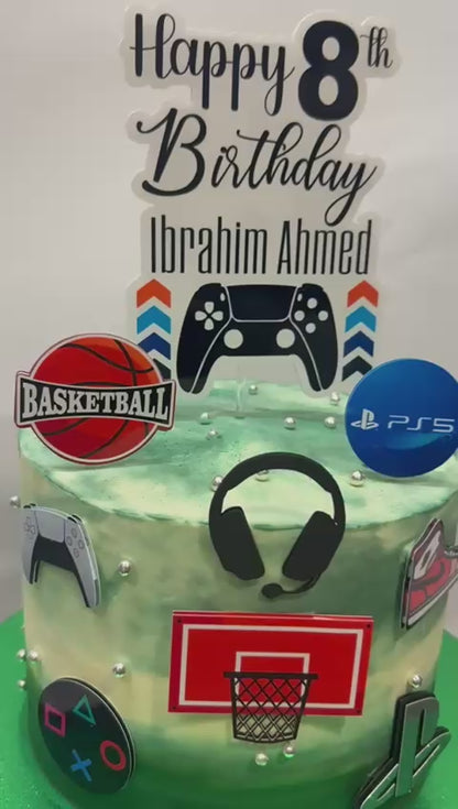 Gamer Cake Topper | Basketball Fan Cake Topper | Playstation And Baller Cake Topper | Gamer and Player Cake Ideas