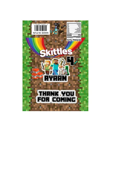 Minecraft Self Adhesive Stickers | Minecraft Stickers | Minecraft Cone Stickers | Minecraft Fruishoot Labels | Minecraft Gable Box Stickers | Minecraft Chipbag Wrapper | Minecraft Skittles Wrapper | Minecraft Party Bag Sticker