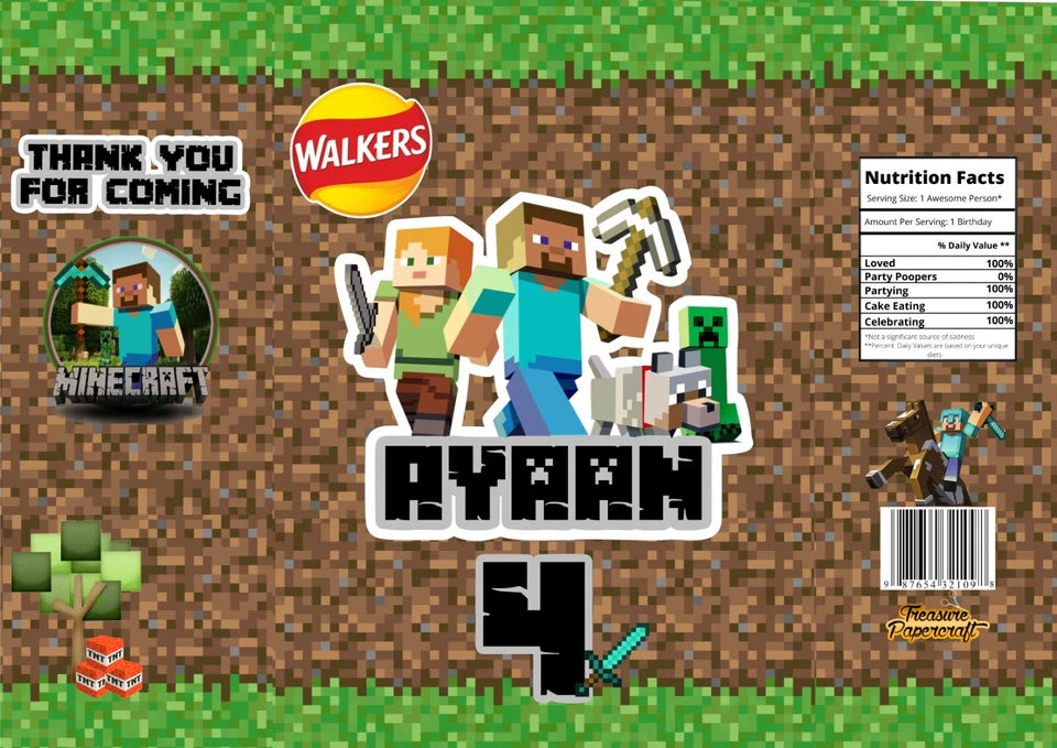 Minecraft Self Adhesive Stickers | Minecraft Stickers | Minecraft Cone Stickers | Minecraft Fruishoot Labels | Minecraft Gable Box Stickers | Minecraft Chipbag Wrapper | Minecraft Skittles Wrapper | Minecraft Party Bag Sticker